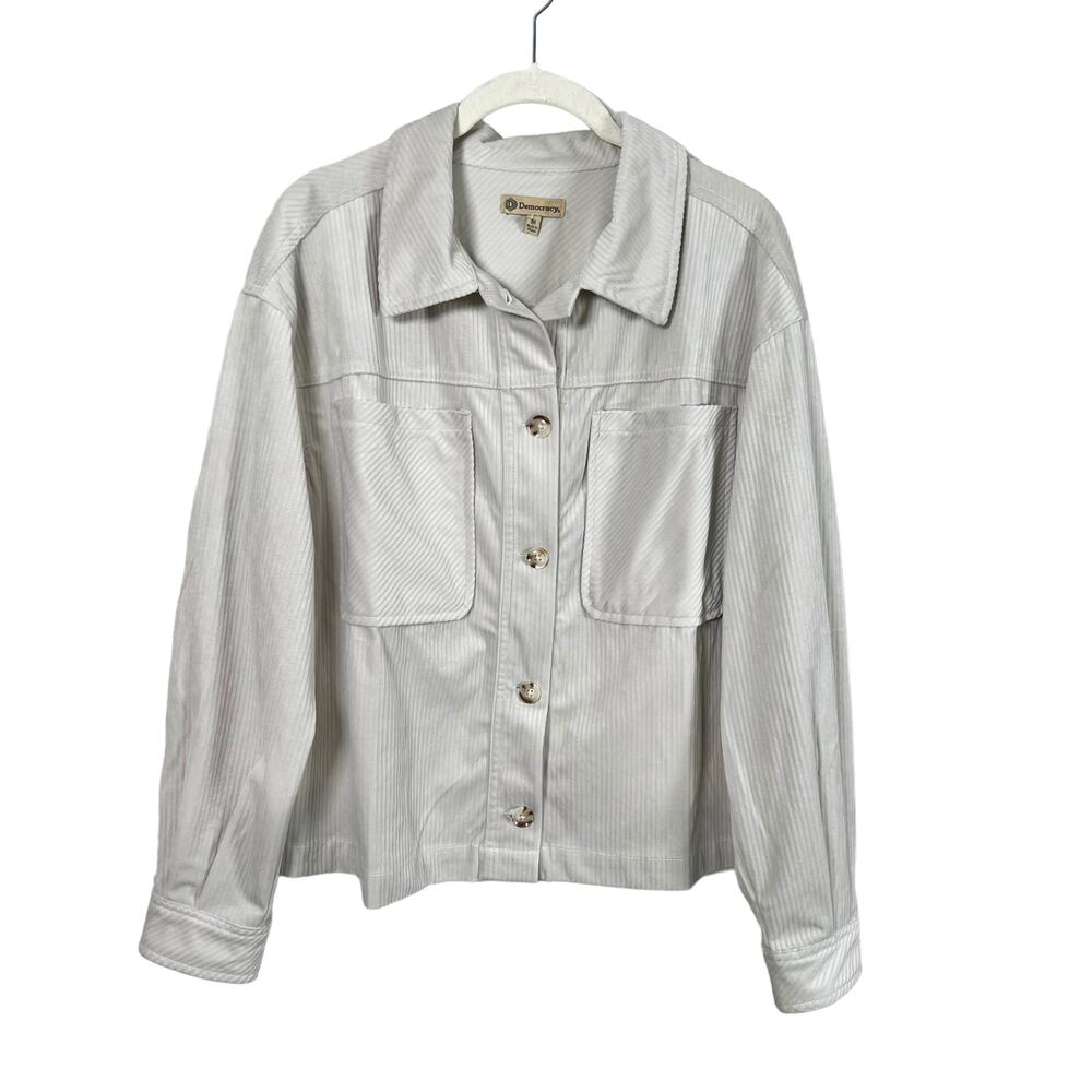 Democracy Cropped Corduroy Utility Shacket Stone Women's M